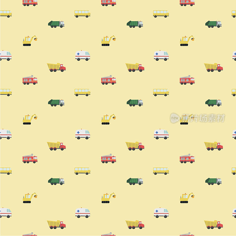 Cute seamless pattern trucks illustration.